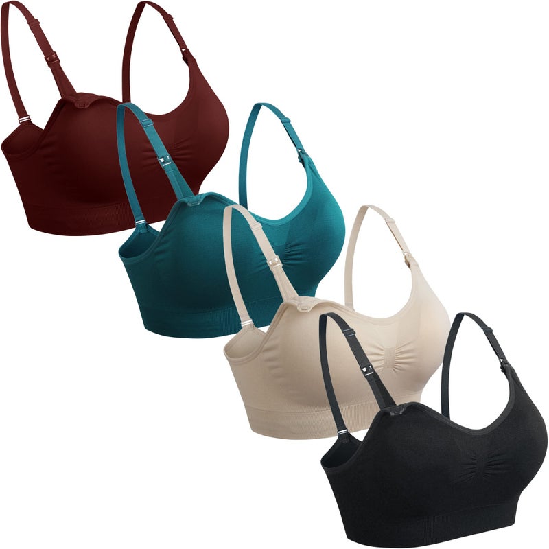 GXXGE 4Pack Nursing Bra for Breastfeeding Maternity Bras Push Up Silk Seamless Pregnancy Bralette Underwear Black Beige Rosered Blue XX-Large - Image 1